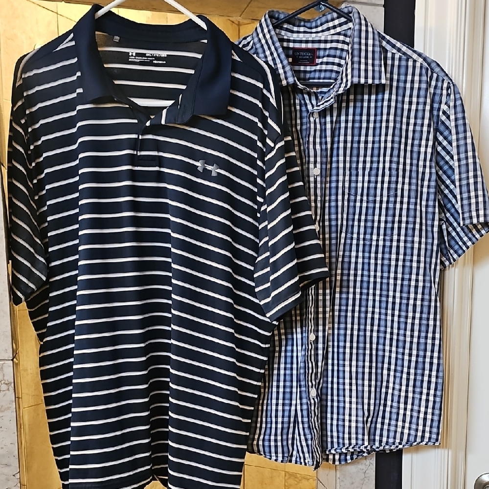 Under Armour Men's Navy and White Striped Polo